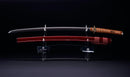 Katana Antigua Japonesa con Saya Roja y Tsuba Fukurin Momiji Dorada