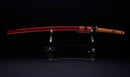 Katana Antigua Japonesa con Saya Roja y Tsuba Fukurin Momiji Dorada
