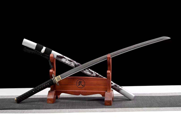 Katana Qingying, espada samurái japonesa, Katana hecha a mano Real, acero  de alto manganeso, hoja de patrón amarillo -  España